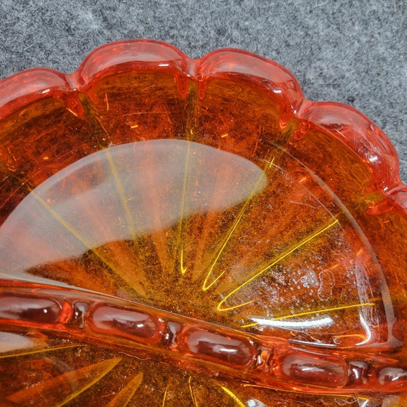 Viking Orange Starburst Glass Ashtray 6.5" Round Dish Trinket Mid Century Art - Picture 9 of 15